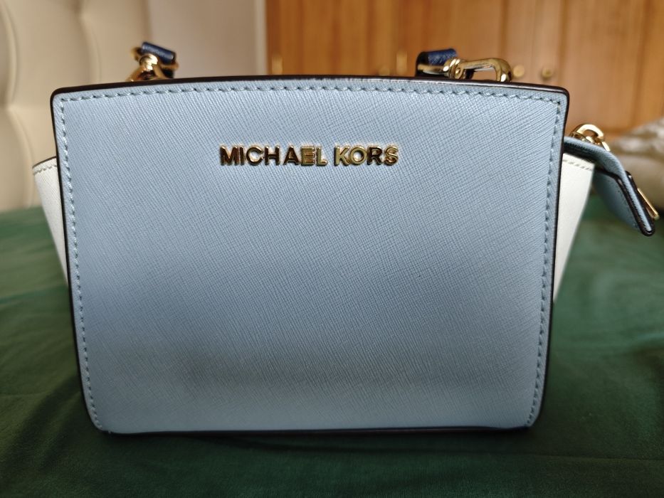 Mala Michael Kors Selma Mini - Couro Saffiano Azul/Branco ( Original)
