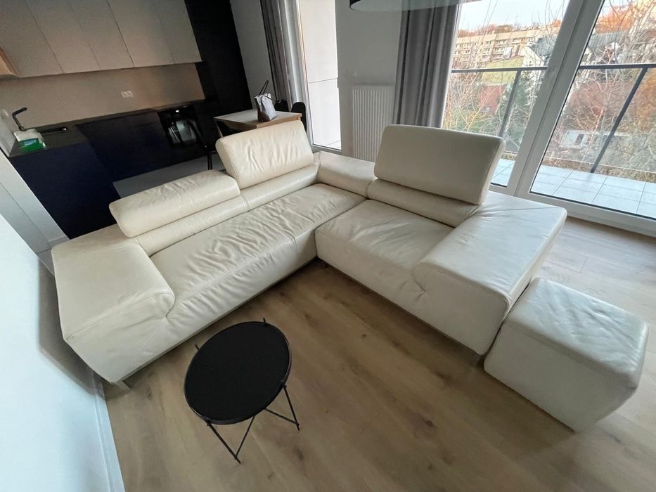Biała sofa kanapa narożnik skóra naturalna