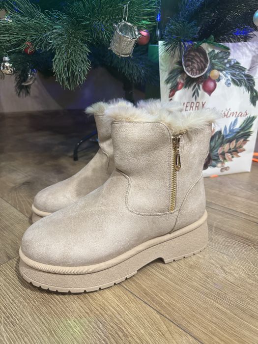 Женские зимние сапоги из замши и меха на плотной подошве 26,5см 40-41р