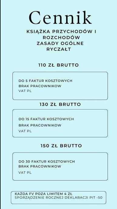 Usługi księgowe, kadrowe, rozliczenia zus, KPiR, ryczałt