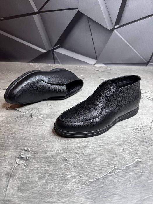 Черевики Зимові ЛОФЕРИ Шкіряні чоловічі чорні LORO PIANA! Шкіра+ХУТРО!