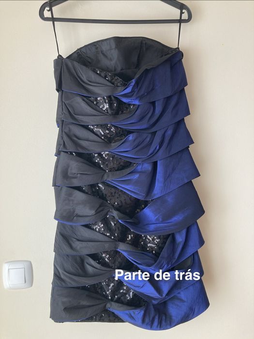Vestido Cetim Azul/Preto c/ Lantejoulas