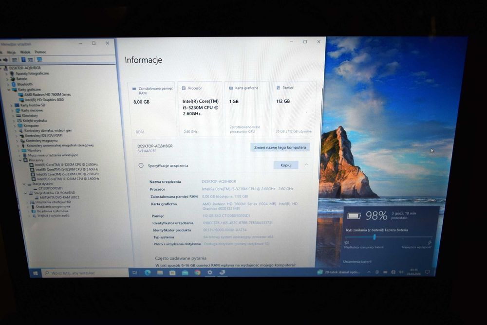 Laptop Sony VAIO SVE14A3C5E 14" DOTYK i5/8GB/120 SSD MŁAWA