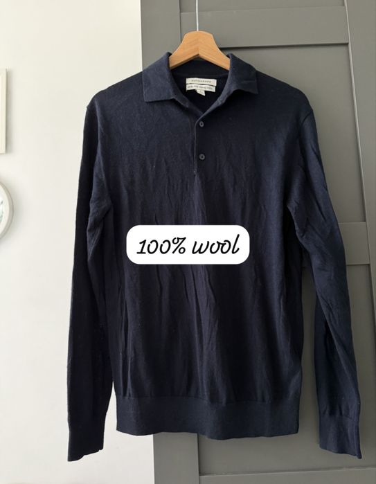 Sweter kolnierzyk wełna polo merino meski s granatowy