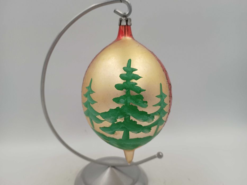 Duża bombka na choinkę z PRL ręcznie malowana stare ozdoby choinkowe