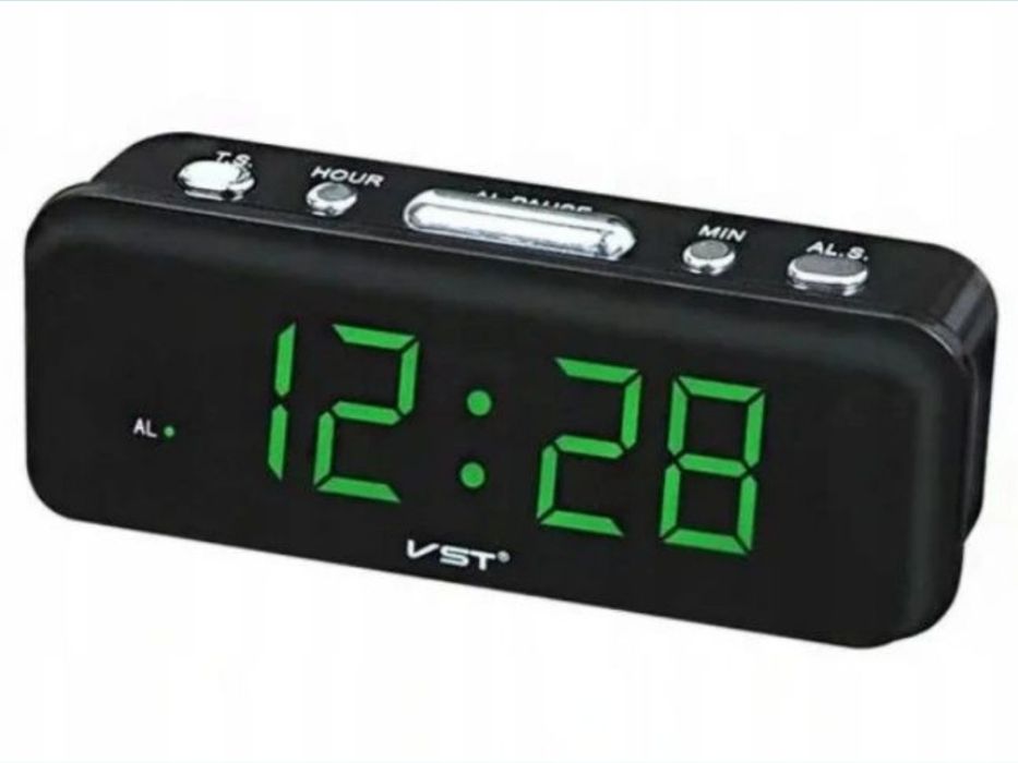 Zegar zegarek budzik elektroniczny cyfrowy na prąd 230V LED zielony