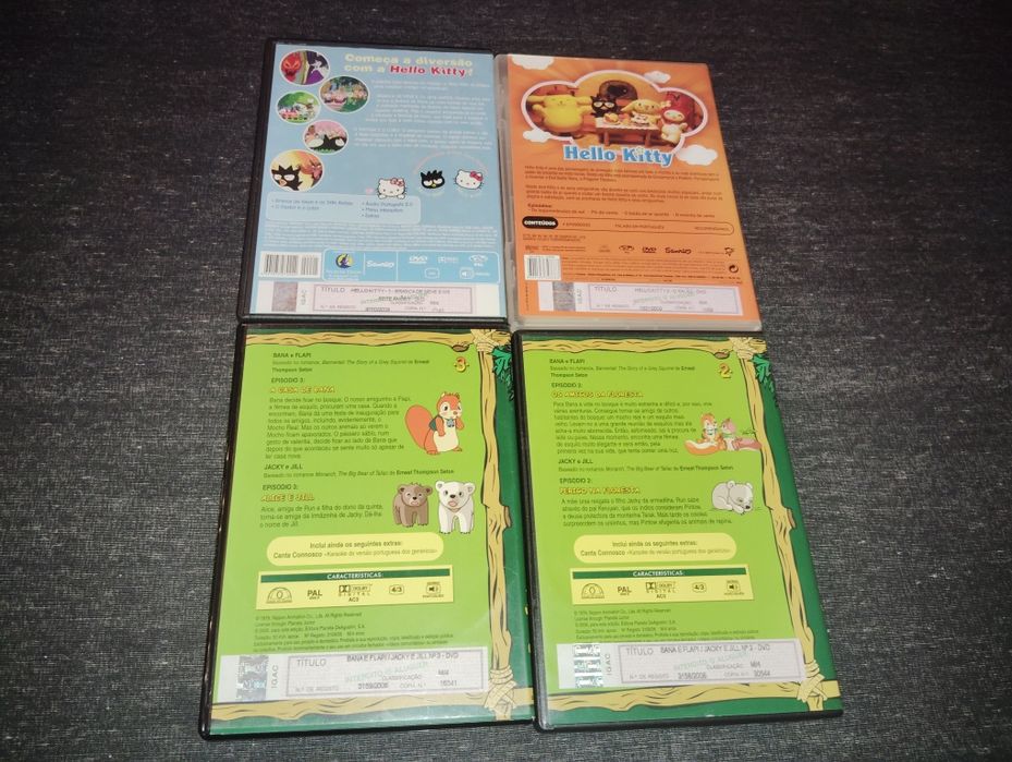 DVDs Infantis Bana e Flapi Jacky e Jill e Hello Kitty Usados