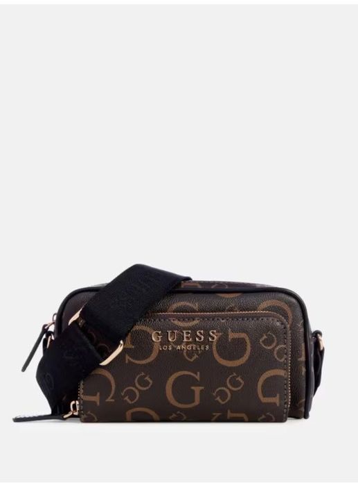 Сумка GUESS saffron mini top zip crossbody brown. Оригінал