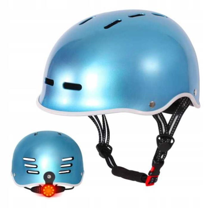 Kask Rowerowy Ze Światłem LED 58-61 cm Wentylowany Niebieski