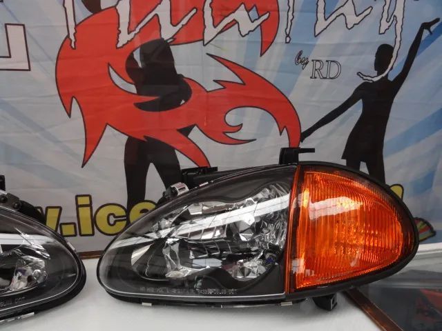 Faróis frontais com luz branca 5000k para Honda crx del sol 92-97 JDM Fundo preto + piscas laranja JDM look