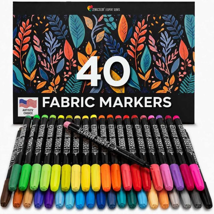 Zenacolor Markery do Tkanin 40 Kolorów Pisaki Tekstylne Permanentne