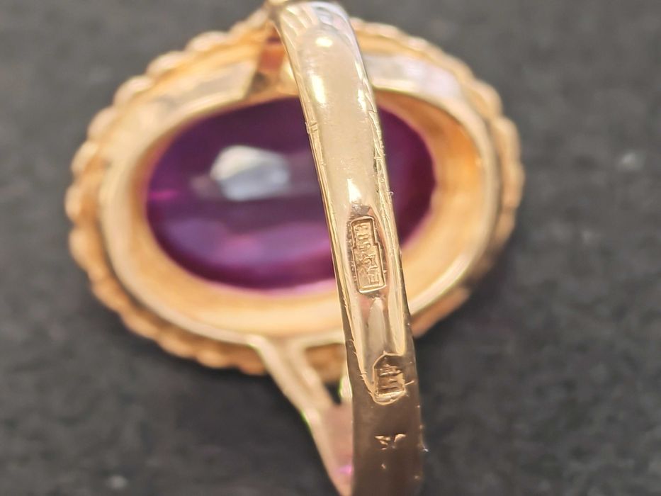 Złoty pierścionek p583 6,90g r.19 z ametystem różowe złoto