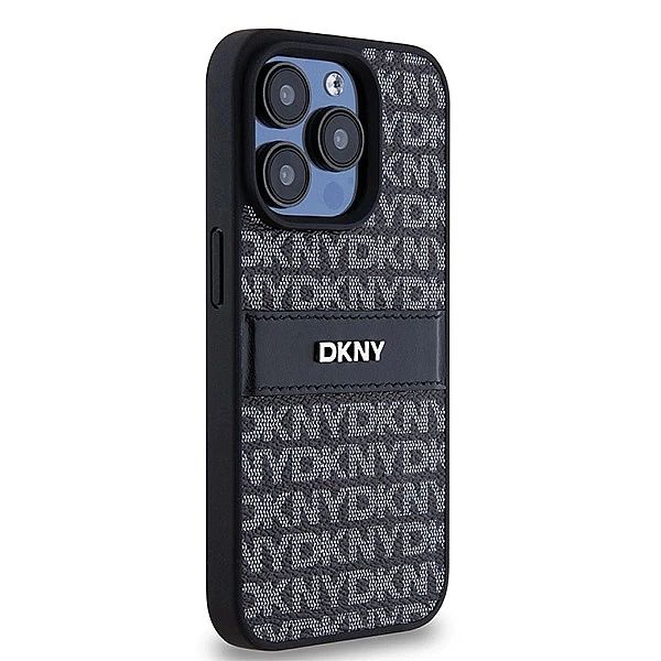 Etui DKNY Leather Mono Stripe & Metal Logo na iPhone 15 Pro - czarne