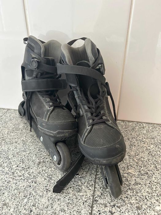 Patins em Linha Adulto FIT100 Preto Decathlon + Material Proteção