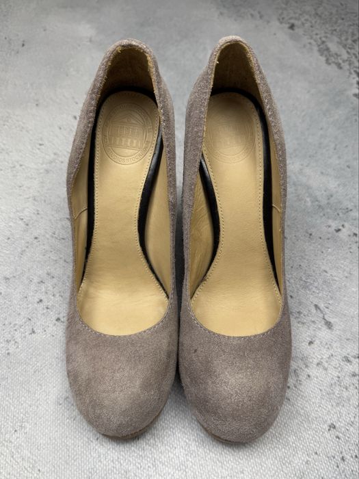 szpilki Acne Studios Taupe Suede Chunky Block Heel Pumps
