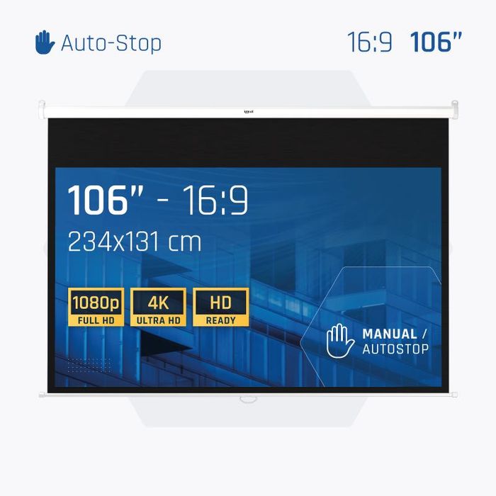 Ecrã tela de Projeção Manual Projetor Projector 16:9 106" 234x131 cm