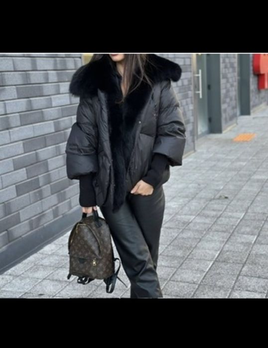 Пуховик куртка авто леди  натуральный пух мех  лиса песец чернобурка