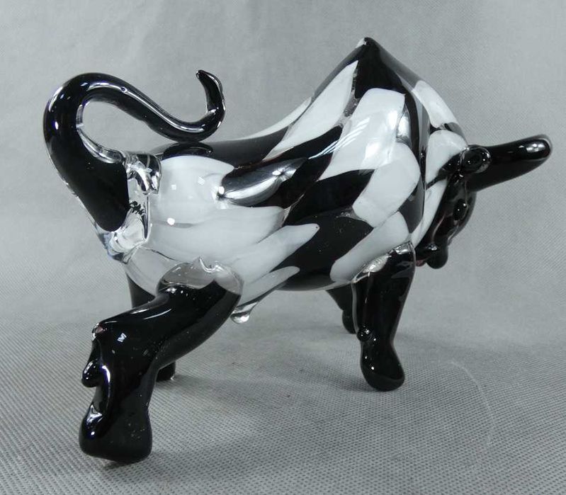 Figura szkło biały czarny MURANO BYK byczek figurka 25 cm