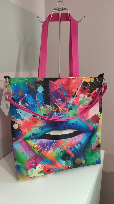 Torebka usta kobiety shopper bag abstrakcja XXL
