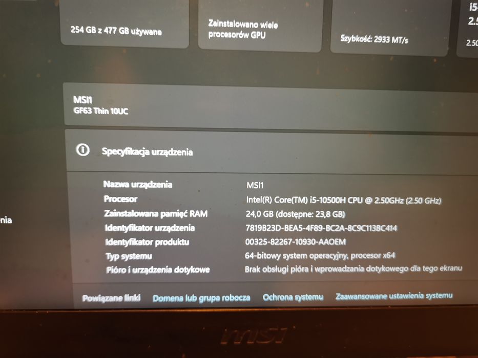 Laptop gamingowy msi 24gb ram rtx3050