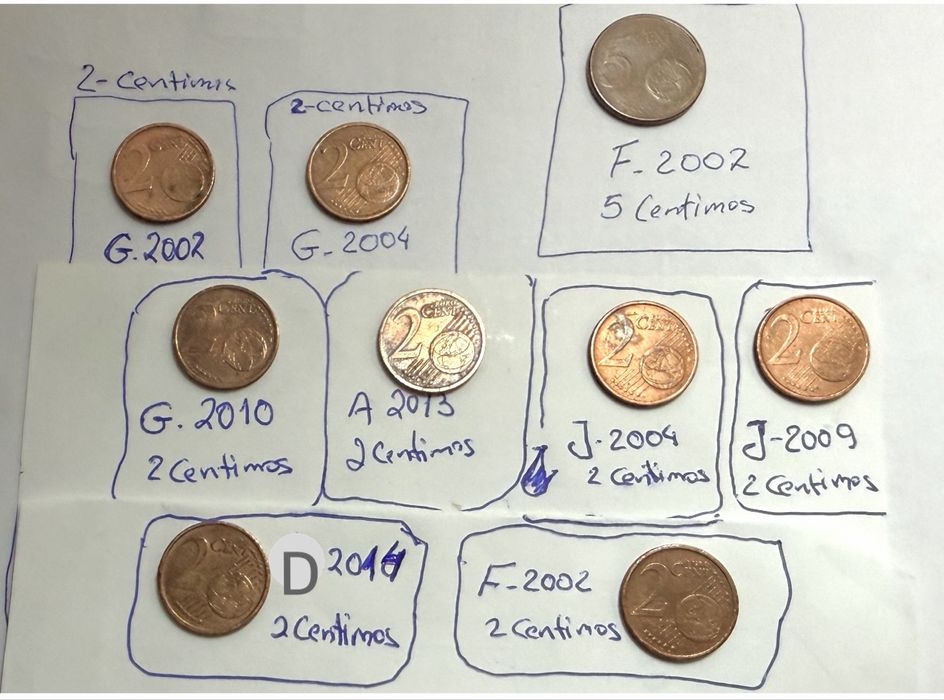 Modas 2 centimos - varios anos