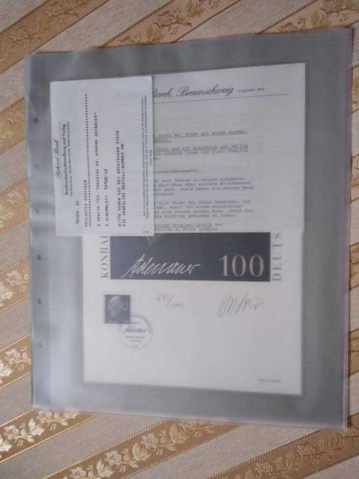 Konrad Adenauer - Autograf plus Znaczek - Certyfikat autentyczności.