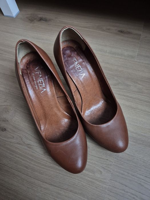 Buty czółenka damskie skóra naturalna 37 Venezia brązowe czekoladowe