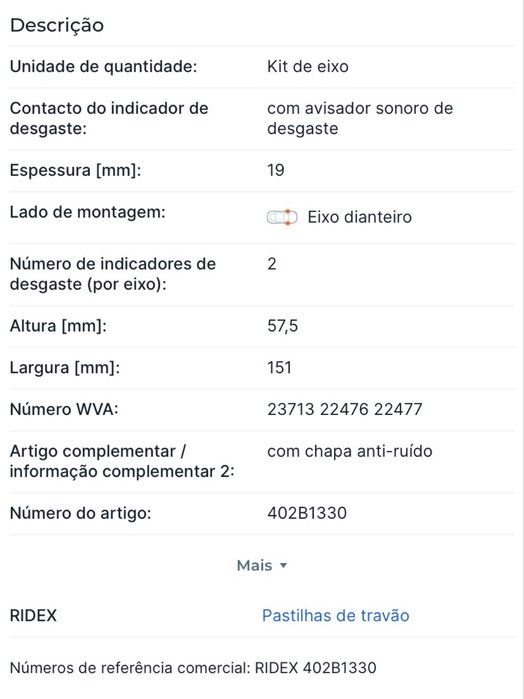 Pastilhas de travão Ridex eixo dianteiro