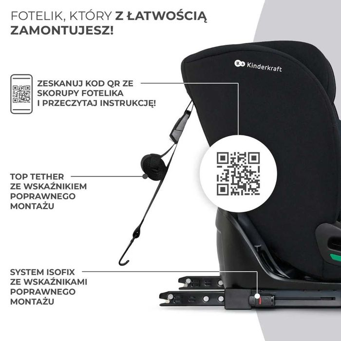 Kinderkraft ONETO3 Fotelik Samochodowy 9-36kg I-Size ISOFIX ODCHYLANY