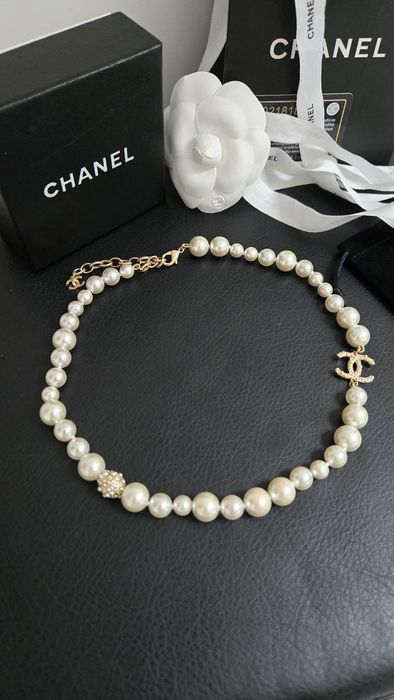 Kolia naszyjnik korale chanel perły