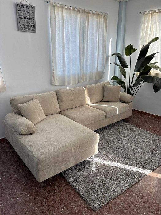 Sofá bege chaise longue + entrega gratis
