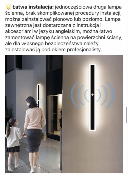 Lampa ścienna zewnętrzna LED z czujnikiem ruchu 24W 60cm