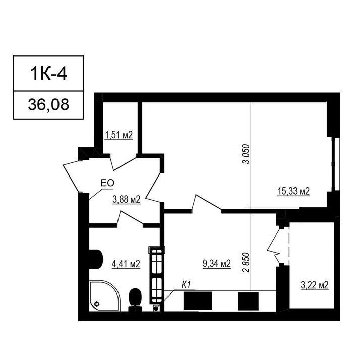 Компактна однушка (36,08 м2). ЖК «Щасливий Grand». 1 черга