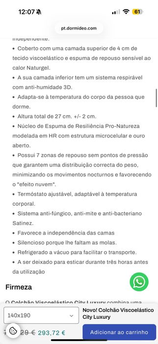Colchao Dormideo nunca usado 140x190