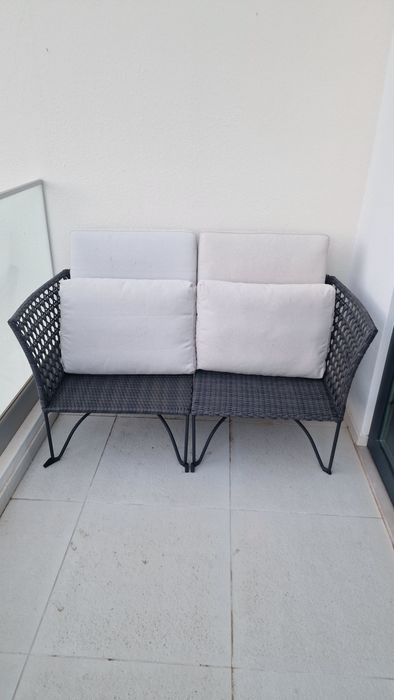 Sofá 2 lugares jardim exterior c/almofadas