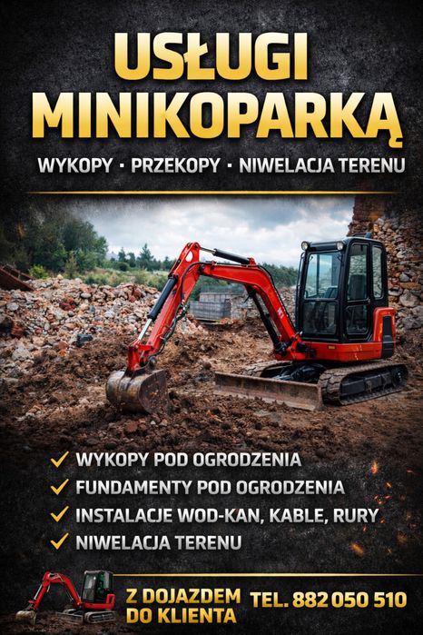 Usługi minikoparką wykopy pod ogrodzenia instalacje niwelacja terenu