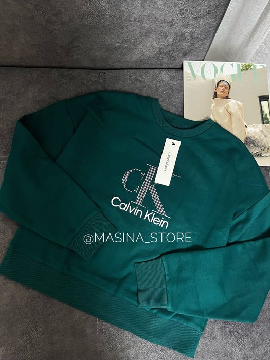 Новий жіночий світшот Calvin Klein S на флісі оригінал зелений худі
