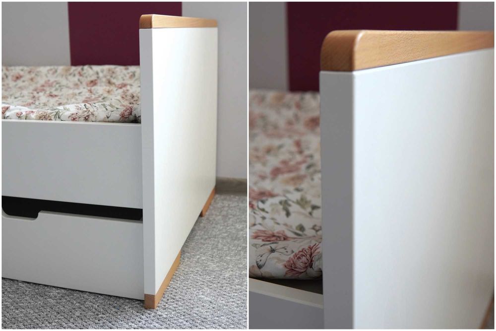 Łóżeczko-tapczanik 140x70cm Pinio Snap + szuflada + barierka + materac