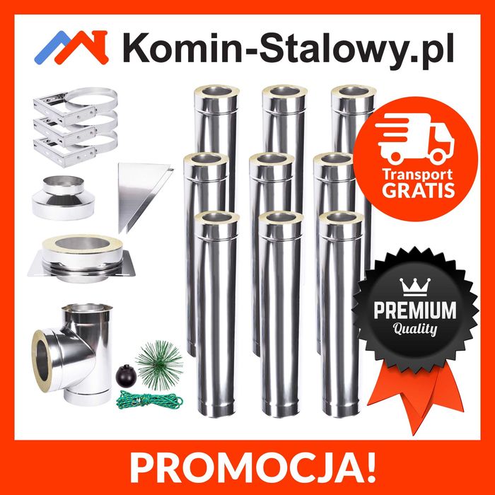 Komin ze stali nierdzewnej izolowany, zewn. fi 150/210 mm, 9m/0,8mm