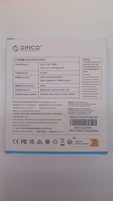 ORICO Hub, 5 em 1 USB C Docking Station com 4K HDMI, 60 W PD Charging