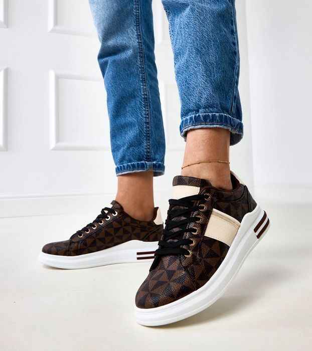 Brązowe sneakersy na platformie trampki damskie