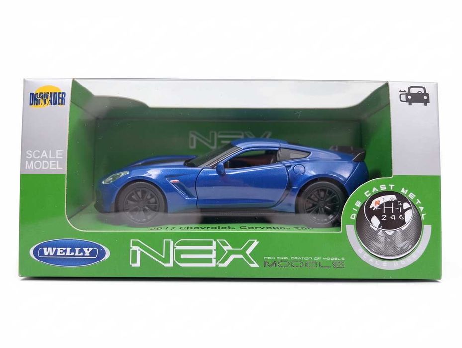 E007 Welly Chevrolet Corvette Z06 2017 Niebieski Model Samochodu Skala 1:34-39 Do Kolekcji Na Półkę Do Gabloty Pomysł Na Prezent Prezent Urodzinowy