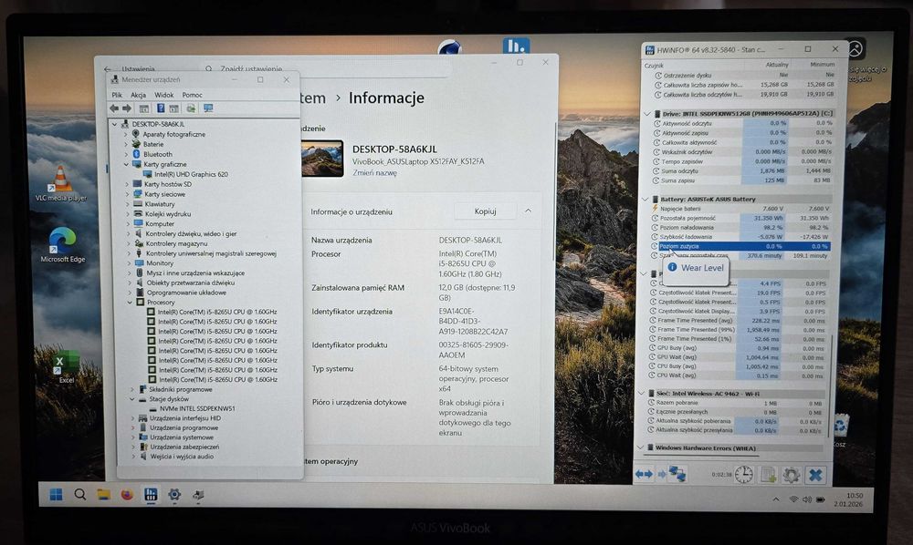 Asus Vivobook K512F 15,5”, i5 8.gen., 12GB RAM, SSD512GB, GWARANCJA!