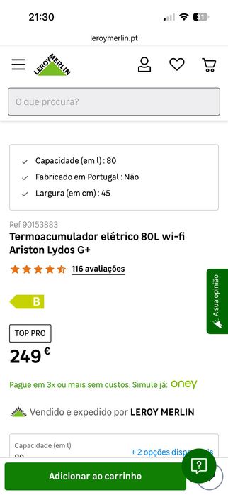 Termoacumulador elétrico 80L wi-fi