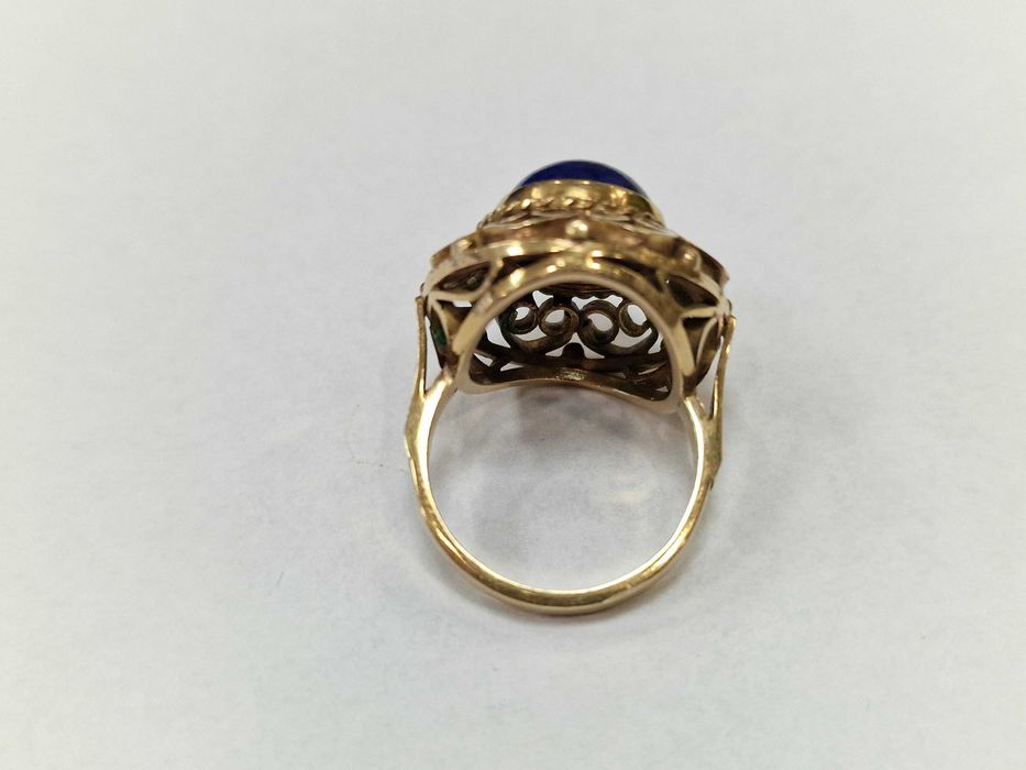 XX wiek! Złoty pierścionek damski/ 585/ 10.27 gram/ R16/ Lapis Lazuli