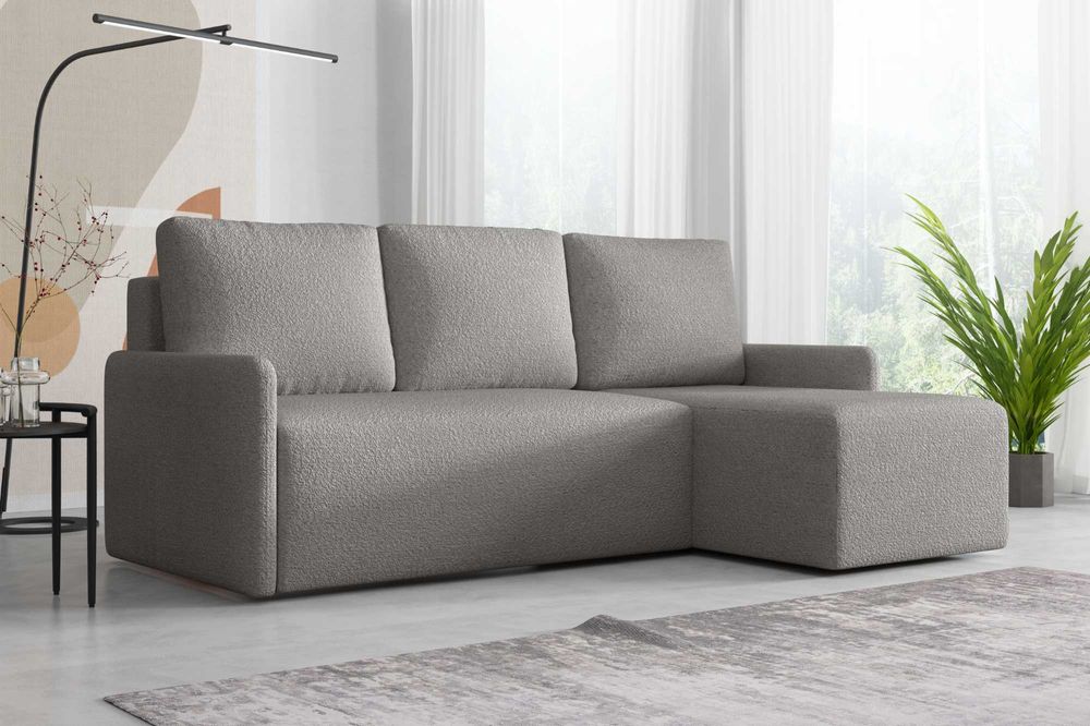 Narożnik Flavio. Rogówka. Sprężyny bonell, tkanina boucle, baranek