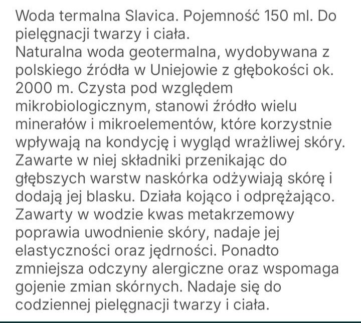 Woda termalna 150 ml NOWA slavica