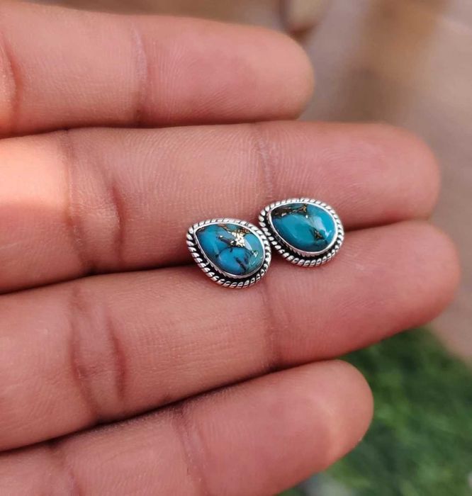 (NOVO, PORTES GRÁTIS) Brincos Banhados a Prata 925 com Turquesa