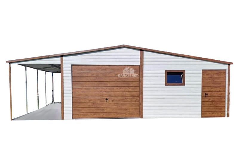 GARAŻ BLASZANY 6m X 6m + Wiata 2,5m x 6m Brama 3X Okno Drzwi GB307