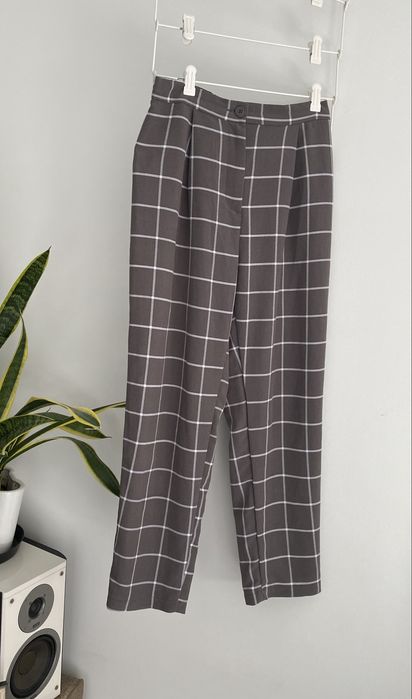 Dlugie spodnie szare w blekitna krate H&M 36-38